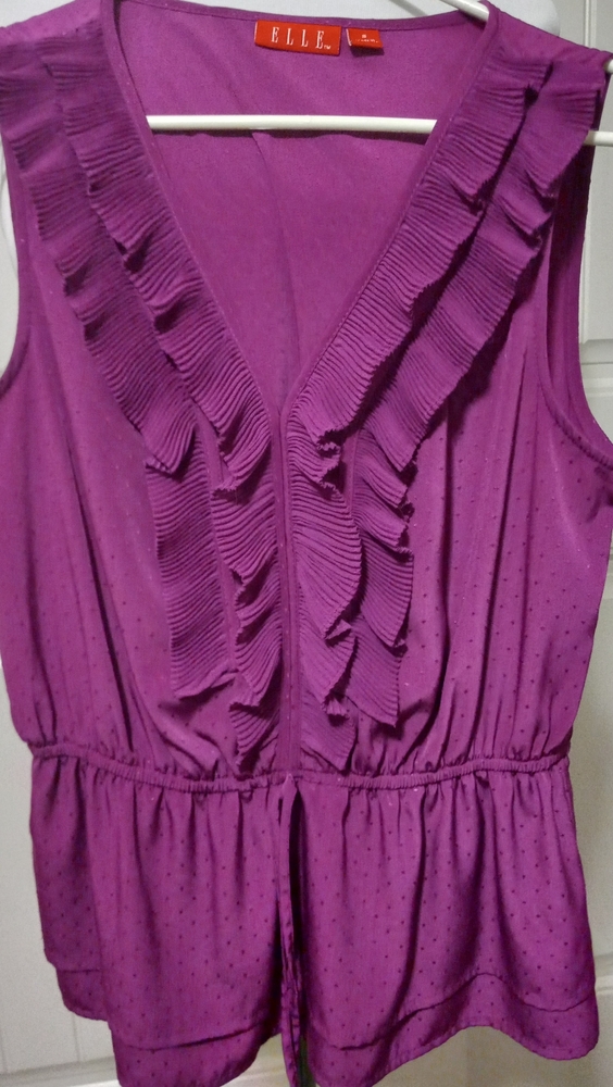 Elle Womens Violet Sleeveless Polka Dot Ruffle Pul